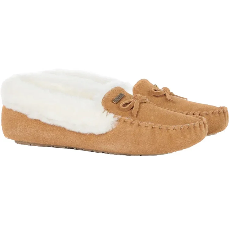 Women's Moccasin - Style Slippers with Fringe Detail in Brown for a Rustic Look Barbour Ladies Maggie Moccasin Slippers - Camel