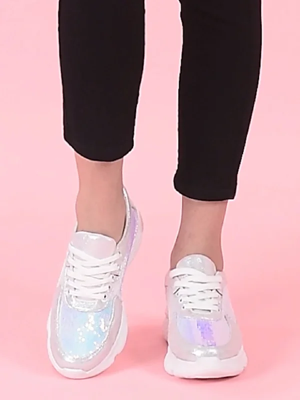Women's casual sandals for warm - weather outings Women Silver Stylish Lace Up Embellished Sneakers Women's casual sandals for warm - weather outings Women Silver Stylish Lace Up Embellished Sneakers