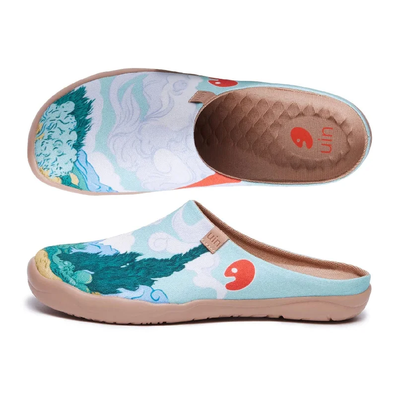 Women's Knitted Cable Pattern Slippers with a Non - Slip Sole in Cream for Indoor Comfort Van Gogh Wheatfield with Cypresses Malaga Slipper Women