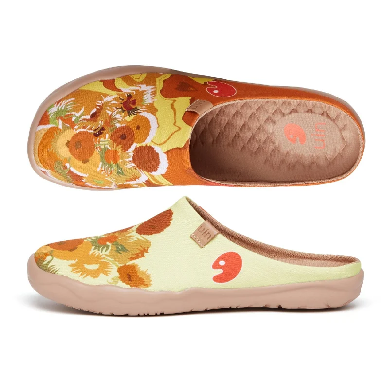 Women's Moccasin - Style Slippers with Fringe Detail in Brown for a Rustic Look Van Gogh Sunflowers V1 Malaga Slipper Women