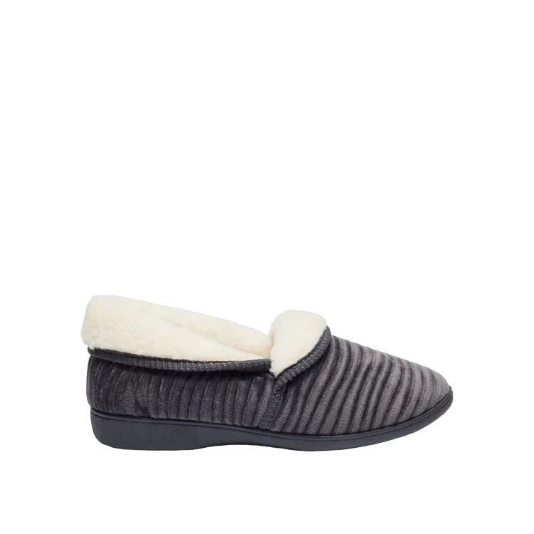 Women's Backless Slippers with a Furry Trim in Light Pink for a Cute and Casual Look Womens Grosby Catherine Charcoal Slippers Slip On Flats Ladies Shoes