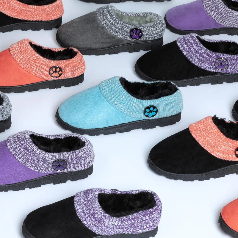 Women's Faux Fur Lined Slippers with Memory Foam Insoles in Pink for Cozy Nights Purple Paw Comfy Clog Slipper Shoes