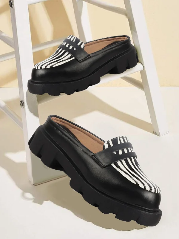 Women's casual slip - on shoes for easy wear Women Black Stiched Zebra Striped Print Back Open Party Slip On Casual Shoes Women's casual slip - on shoes for easy wear Women Black Stiched Zebra Striped Print Back Open Party Slip On Casual Shoes