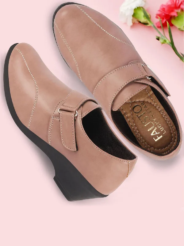 Women's casual knee - high boots for a bold statement Women Peach Outdoor Fashion Hook and Loop Platform Heel Wedges Women's casual knee - high boots for a bold statement Women Peach Outdoor Fashion Hook and Loop Platform Heel Wedges
