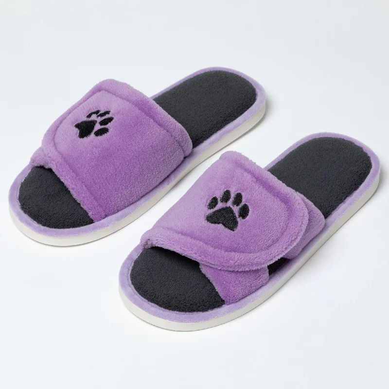 Women's Ballet Flat - Style Slippers with a Rhinestone Embellishment in Silver for a Glamorous Touch Paw Print Fleece Open Toe Slide Slippers