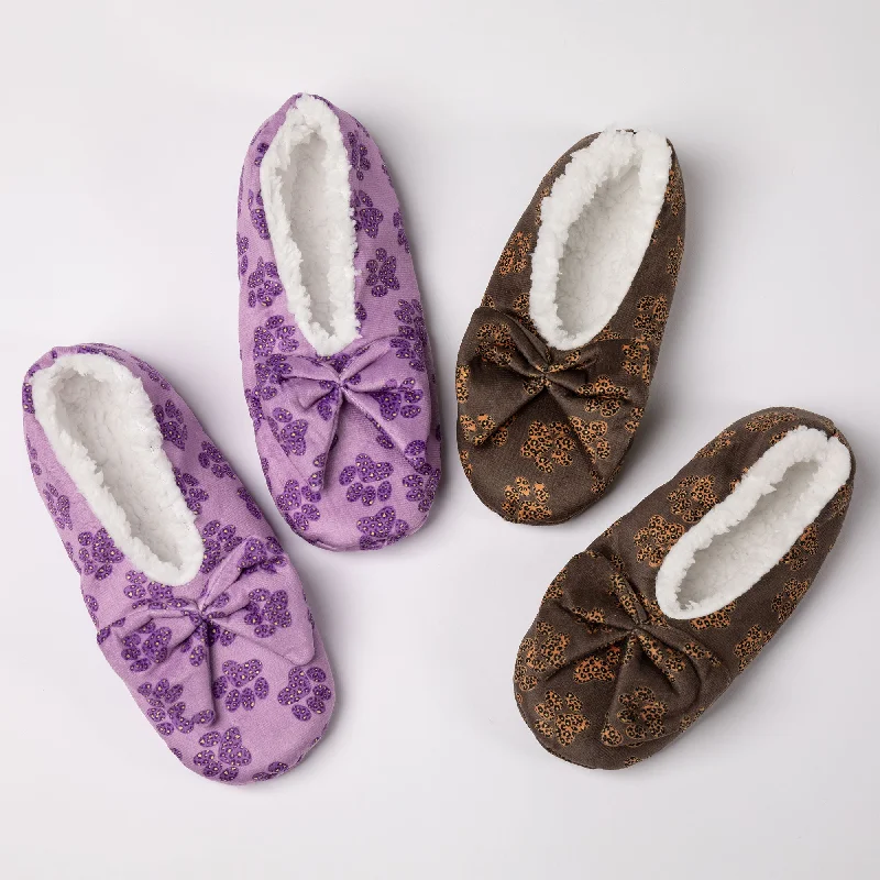 Women's Slippers with a Built - in Heel in Black for a Slightly Elevated Look Super Cozy™ Leopard Paw Slippers With Large Bow