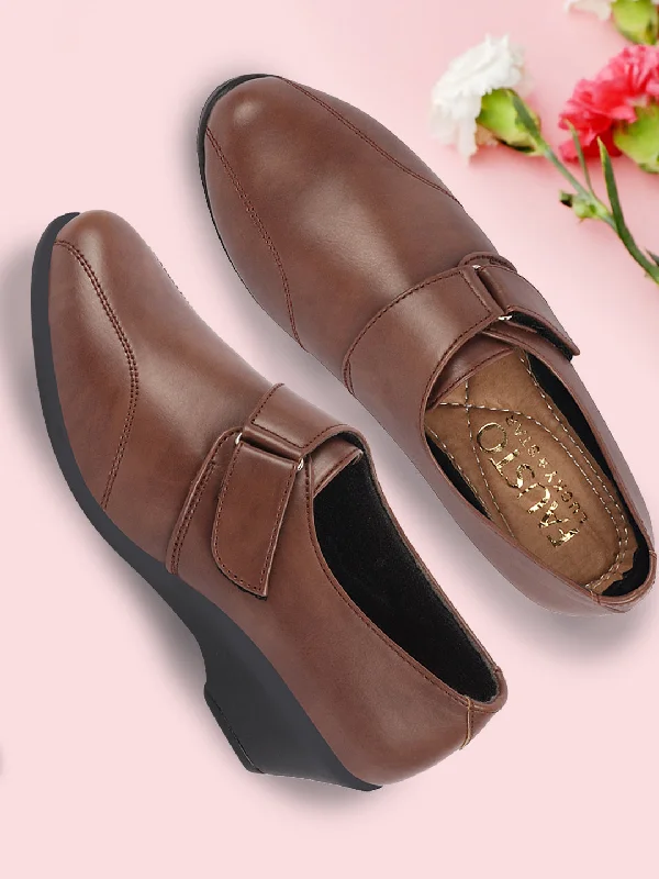 Women's casual shoes for walking long distances Women Brown Outdoor Fashion Hook and Loop Platform Heel Slip On Shoes Women's casual shoes for walking long distances Women Brown Outdoor Fashion Hook and Loop Platform Heel Slip On Shoes
