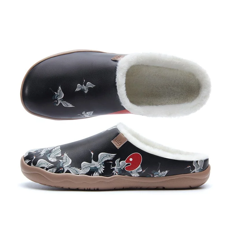 Women's Knitted Cable Pattern Slippers with a Non - Slip Sole in Cream for Indoor Comfort Crane In Dark Malaga Women