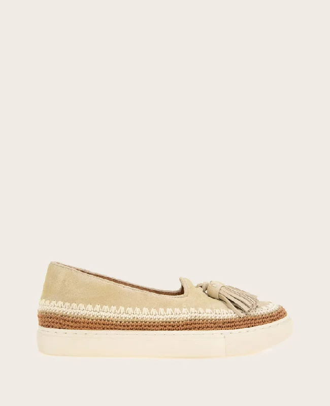 Women's Tassel - Trimmed Loafers with a Low Heel in Olive Green for a Trendy Twist GENTLE SOULS - Citrus Tassel Suede Platform Slip On Women's Tassel - Trimmed Loafers with a Low Heel in Olive Green for a Trendy Twist GENTLE SOULS - Citrus Tassel Suede Platform Slip On