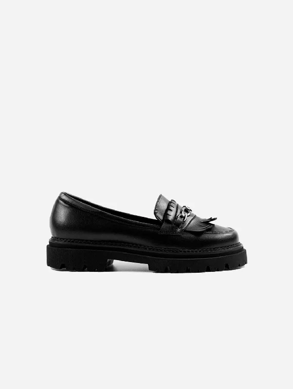 Women's Fur - Lined Loafers in Tan for a Cozy Winter Option Chunky Grape Leather Vegan Loafers | Black Women's Fur - Lined Loafers in Tan for a Cozy Winter Option Chunky Grape Leather Vegan Loafers | Black
