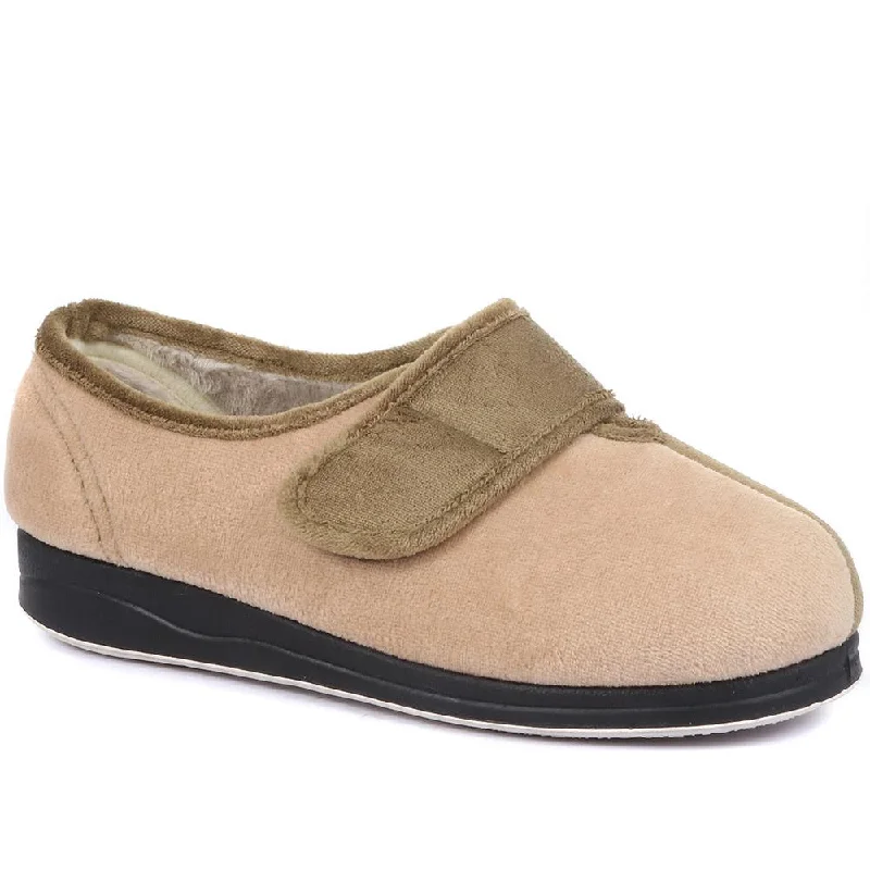 Women's Faux Fur Lined Slippers with Memory Foam Insoles in Pink for Cozy Nights Extra Wide Fit Touch Fasten Slippers - ANA / 320 260