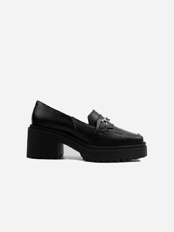 Women's Glitter - Embellished Loafers in Silver for a Sparkly Party Look Squared Chunky Grape Leather Vegan Loafers | Black Women's Glitter - Embellished Loafers in Silver for a Sparkly Party Look Squared Chunky Grape Leather Vegan Loafers | Black