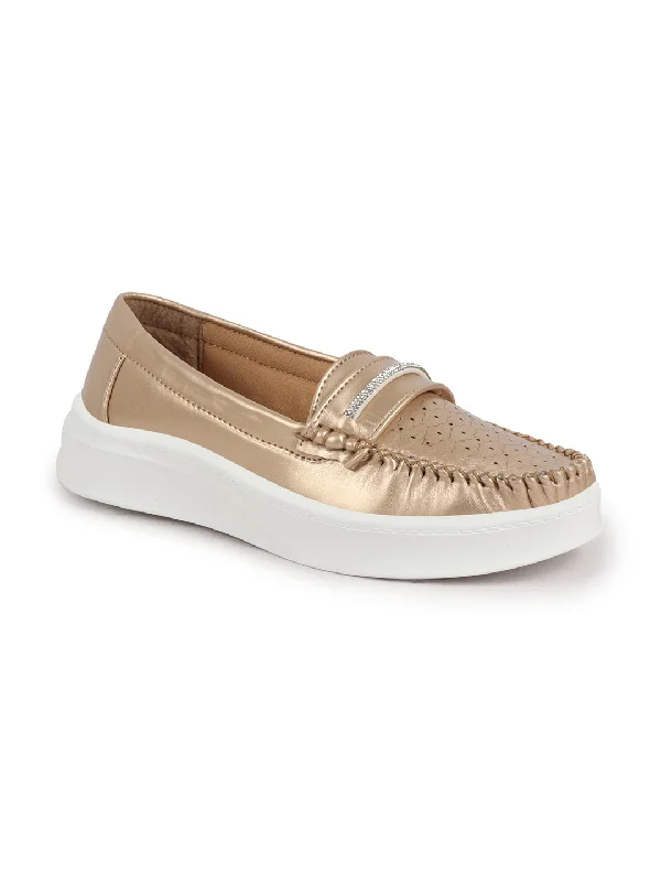 Women's casual shoes for walking long distances Women Golden Perforated Laser Cut Stitched Height Enhancer Slip On Loafer|Work|Classic|Slip On Shoes|Office Wear Women's casual shoes for walking long distances Women Golden Perforated Laser Cut Stitched Height Enhancer Slip On Loafer|Work|Classic|Slip On Shoes|Office Wear
