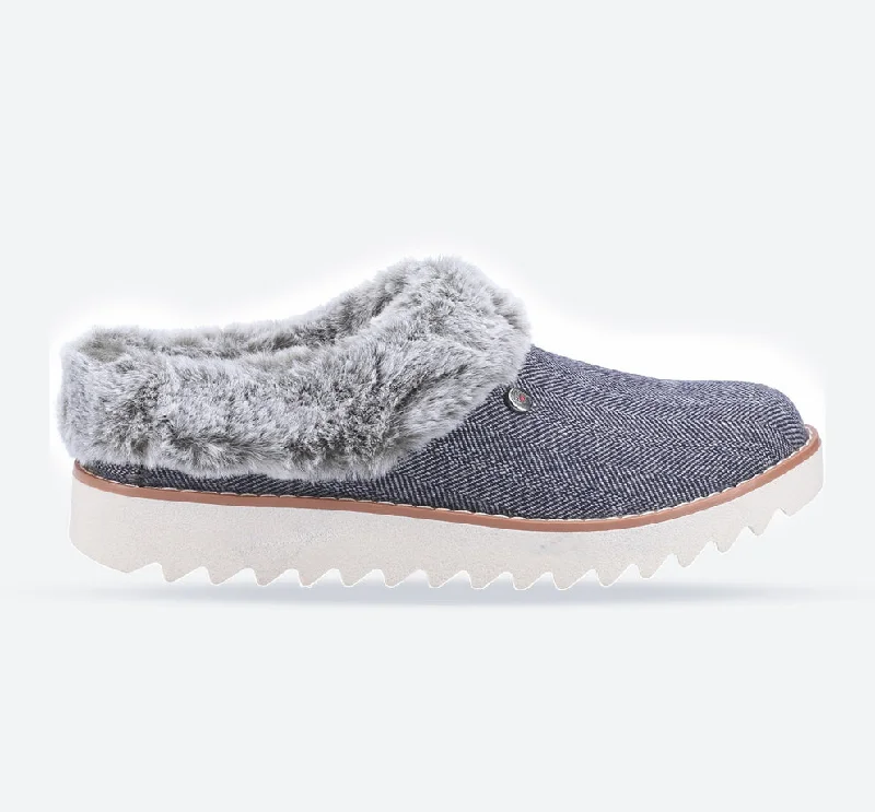 Women's Shearling Lined Slippers with a Fleece Upper in Tan for Ultimate Warmth Women's Wide Fit Skechers 113422 Bobs Mountain Kiss Slippers
