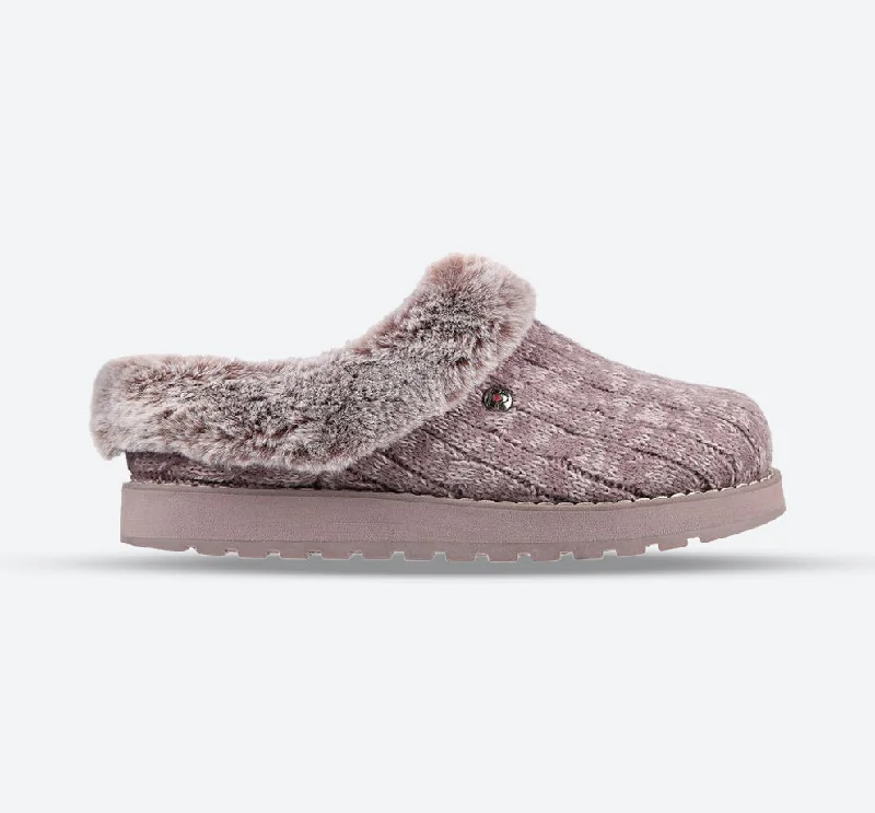 Women's Faux Fur Lined Slippers with Memory Foam Insoles in Pink for Cozy Nights Womens Wide Fit Skechers Keepsakes Ice Angel Mule Slippers - Mauve
