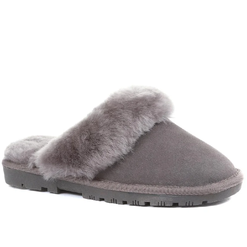 Women's Slippers with a Built - in Heel in Black for a Slightly Elevated Look Australian Sheepskin Lined Slipper Mule - DUO26006 / 311 319