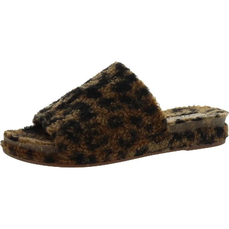 Women's Knitted Cable Pattern Slippers with a Non - Slip Sole in Cream for Indoor Comfort Lucky Brand Gadini Women's Faux Shearling Open Toe Slide Slippers