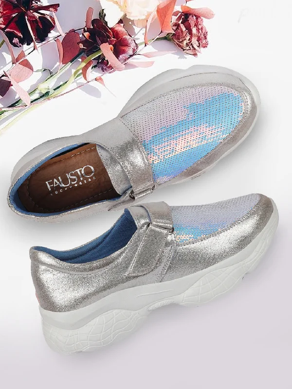 Women's casual shoes in red for a pop of color Women Silver Stylish Hook & Loop Sneakers Women's casual shoes in red for a pop of color Women Silver Stylish Hook & Loop Sneakers