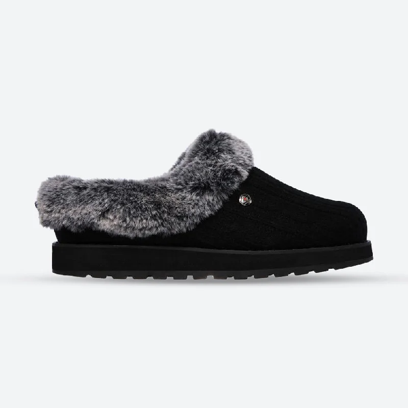 Women's Knitted Cable Pattern Slippers with a Non - Slip Sole in Cream for Indoor Comfort Womens Wide Fit Skechers Bobs Ice Angel 31204W Mule Slippers