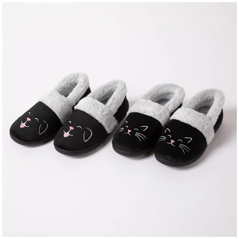 Women's Slippers with a Built - in Heel in Black for a Slightly Elevated Look Happy Pet Face Slippers