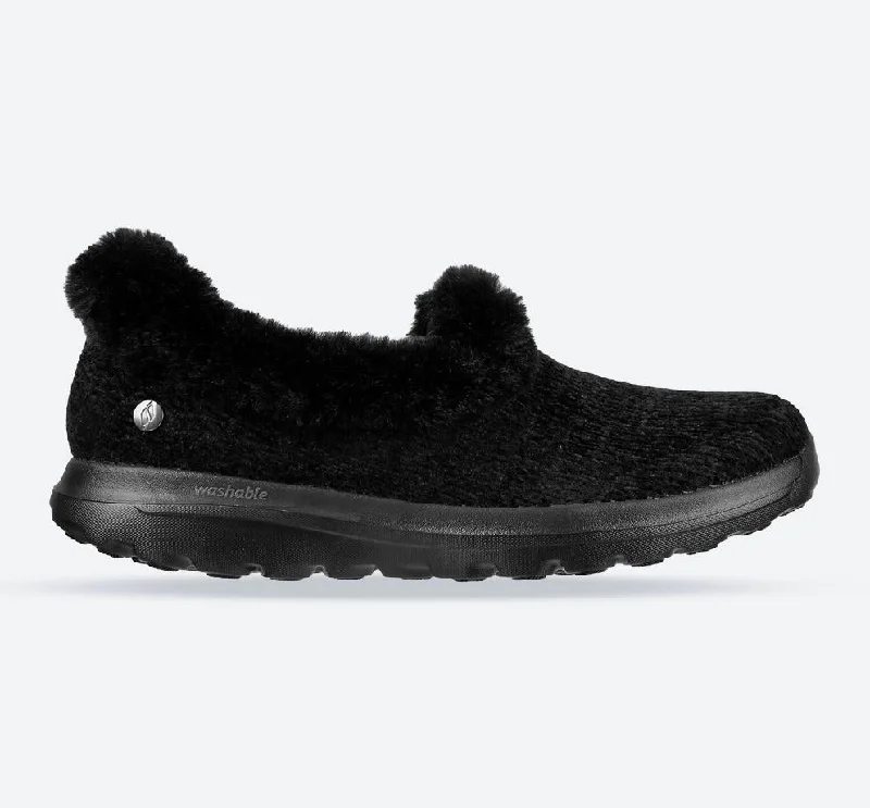 Women's Shearling Lined Slippers with a Fleece Upper in Tan for Ultimate Warmth Women's Wide Fit Skechers 175051 Go Walk Lounge Slippers