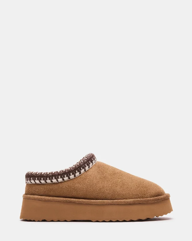 Women's Fur - Lined Loafers in Tan for a Cozy Winter Option SELENA-2 CHESTNUT SUEDE