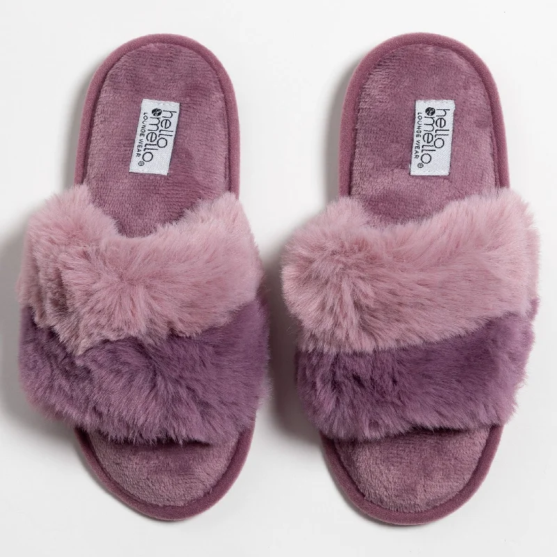 Women's Faux Fur Lined Slippers with Memory Foam Insoles in Pink for Cozy Nights Cotton Candy Puff Slide Slippers
