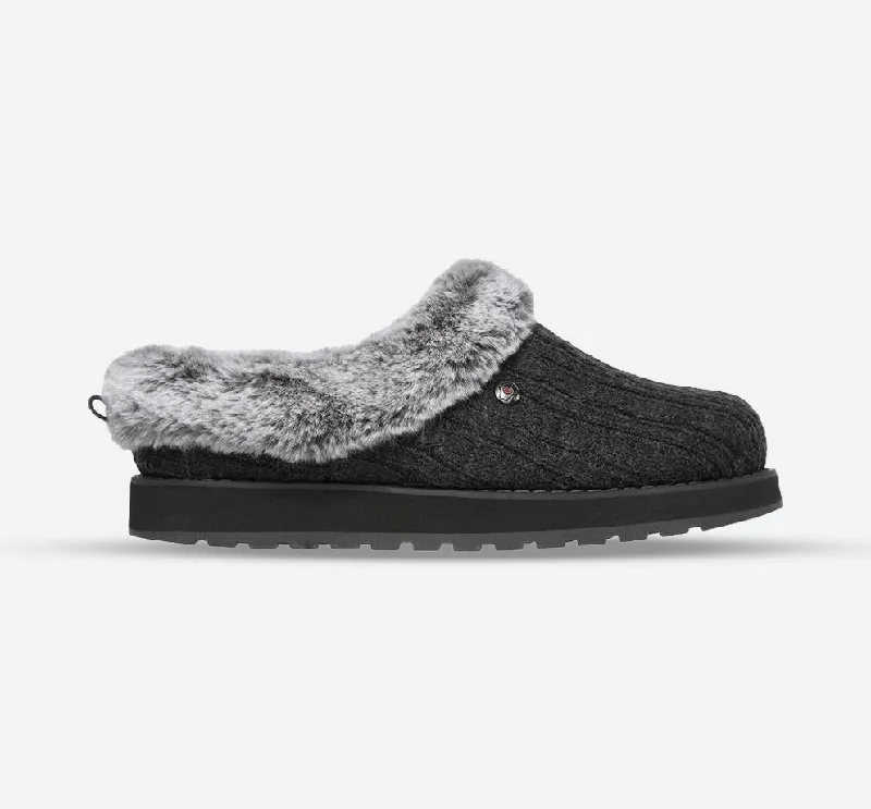 Women's Leather Slippers with a Hand - Stitched Design in Burgundy for Durability Womens Wide Fit Skechers Keepsakes Ice Angel Mule Slippers - Charcoal