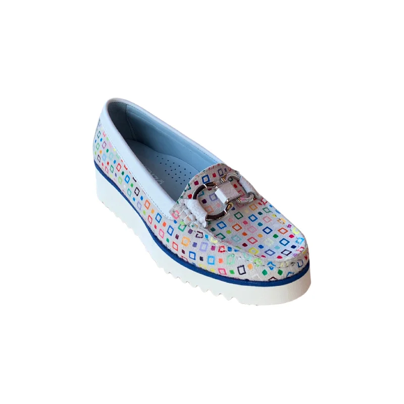 Women's Glitter - Embellished Loafers in Silver for a Sparkly Party Look1239 Multi Print White Loafer Women's Glitter - Embellished Loafers in Silver for a Sparkly Party Look1239 Multi Print White Loafer