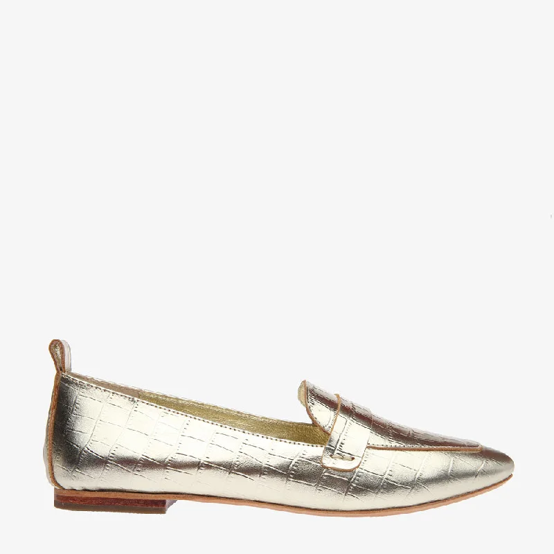 Women's Cashmere - Lined Loafers in Burgundy for Warmth in WinterAlessandra Gold Croc embossed Leather Loafer Women's Cashmere - Lined Loafers in Burgundy for Warmth in WinterAlessandra Gold Croc embossed Leather Loafer