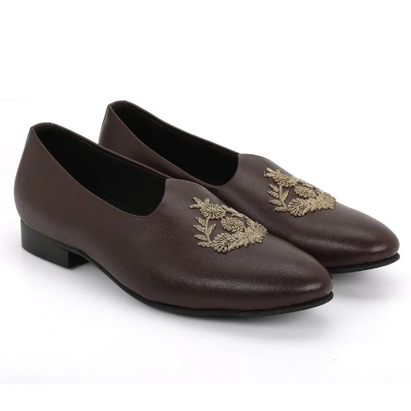 Shock - Absorbing Women's Loafers in Gray for Active LifestylesAnza Brown Hand-Embroidered Ethnic Slip-Ons Shock - Absorbing Women's Loafers in Gray for Active LifestylesAnza Brown Hand-Embroidered Ethnic Slip-Ons