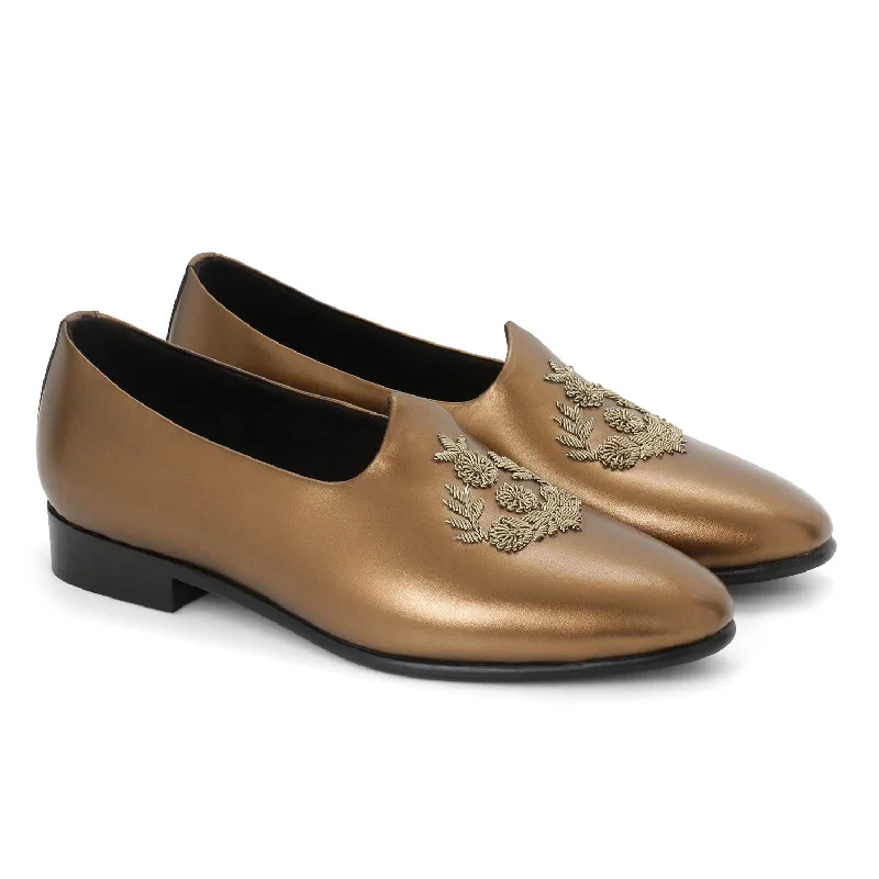 Women's Premium Leather Tassel Loafers in Dark Brown for a Classic Office LookAnza Copper Hand-Embroidered Ethnic Slip-Ons Women's Premium Leather Tassel Loafers in Dark Brown for a Classic Office LookAnza Copper Hand-Embroidered Ethnic Slip-Ons