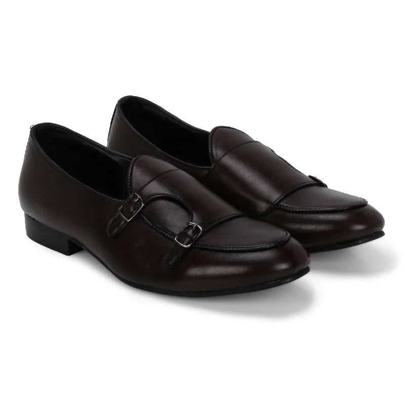 Waterproof Women's Loafers in Black for Rainy DaysBello Brown Double Monk Loafers