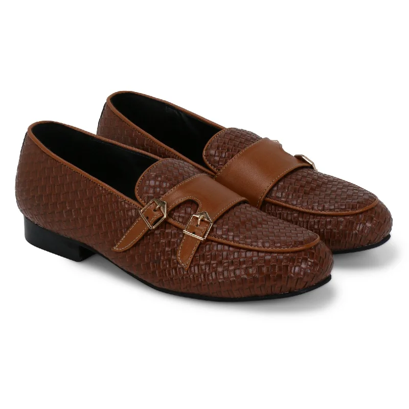 Slip - Resistant Women's Rubber - Sole Loafers in Navy for Wet ConditionsBello Tan Braided Double Monk Loafers Slip - Resistant Women's Rubber - Sole Loafers in Navy for Wet ConditionsBello Tan Braided Double Monk Loafers