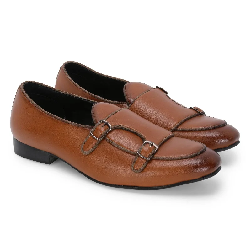 Adjustable Strap Women's Loafers in Tan for a Custom FitBello Tan Double Monk Loafers Adjustable Strap Women's Loafers in Tan for a Custom FitBello Tan Double Monk Loafers