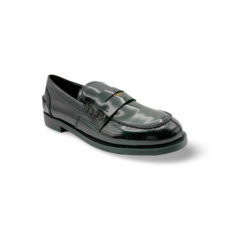 Women's Tassel - Trimmed Loafers with a Low Heel in Olive Green for a Trendy TwistBI5101 Black Leather Loafer Women's Tassel - Trimmed Loafers with a Low Heel in Olive Green for a Trendy TwistBI5101 Black Leather Loafer