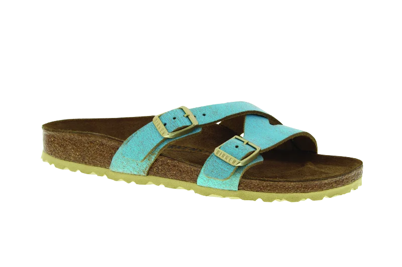 Waterproof Women's Rubber Beach Sandals with Arch Support in Blue for Water ActivitiesBirkenstock Yao Washed Metallic Waterproof Women's Rubber Beach Sandals with Arch Support in Blue for Water ActivitiesBirkenstock Yao Washed Metallic
