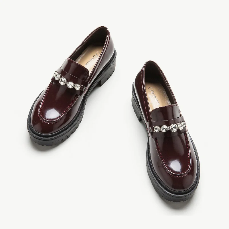 Women's Premium Leather Tassel Loafers in Dark Brown for a Classic Office LookCrystal Platform Loafers (Laura) Women's Premium Leather Tassel Loafers in Dark Brown for a Classic Office LookCrystal Platform Loafers (Laura)