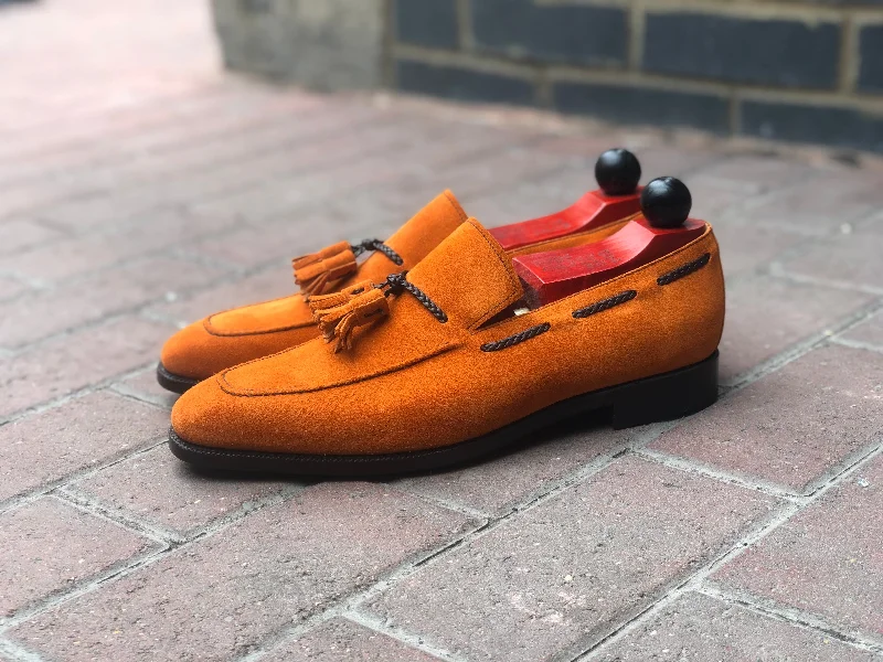 Women's Memory Foam Insole Loafers in Pink for Added ComfortEskapa - MTO - Orange Suede - LPB Last - Single Leather Sole Women's Memory Foam Insole Loafers in Pink for Added ComfortEskapa - MTO - Orange Suede - LPB Last - Single Leather Sole