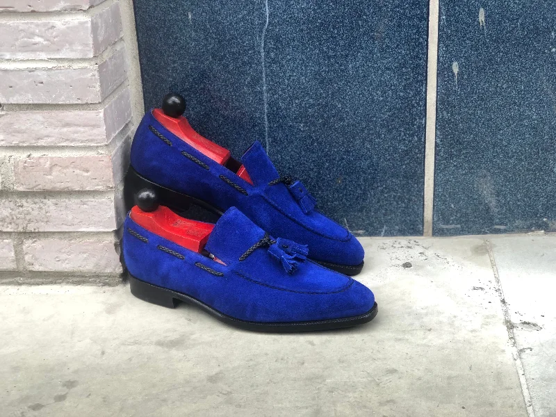 Women's Glitter - Embellished Loafers in Silver for a Sparkly Party LookEskapa - MTO - Vivid Blue Suede - LPB Last - Single Leather Sole Women's Glitter - Embellished Loafers in Silver for a Sparkly Party LookEskapa - MTO - Vivid Blue Suede - LPB Last - Single Leather Sole