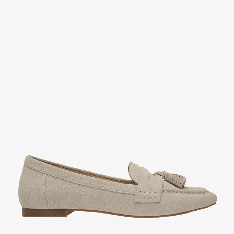 Women's Metallic Foil - Finish Loafers in Gold for a Glamorous Night OutGemma Stone Suede Loafer with Tassle Women's Metallic Foil - Finish Loafers in Gold for a Glamorous Night OutGemma Stone Suede Loafer with Tassle