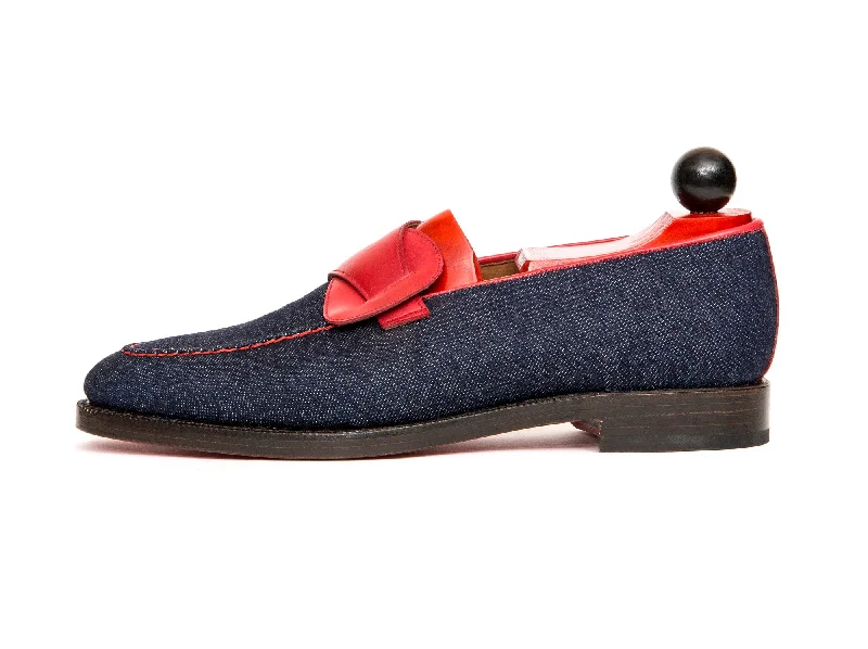 Women's Premium Leather Tassel Loafers in Dark Brown for a Classic Office LookHawthorne - MTO - Denim / Red Calf - TMG Last - Double Leather Sole Women's Premium Leather Tassel Loafers in Dark Brown for a Classic Office LookHawthorne - MTO - Denim / Red Calf - TMG Last - Double Leather Sole