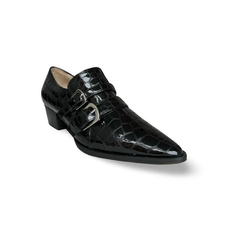 Women's Bow - Embellished Loafers in Red for a Feminine TouchPalagio Patent Black Croc Buckle Women's Bow - Embellished Loafers in Red for a Feminine TouchPalagio Patent Black Croc Buckle