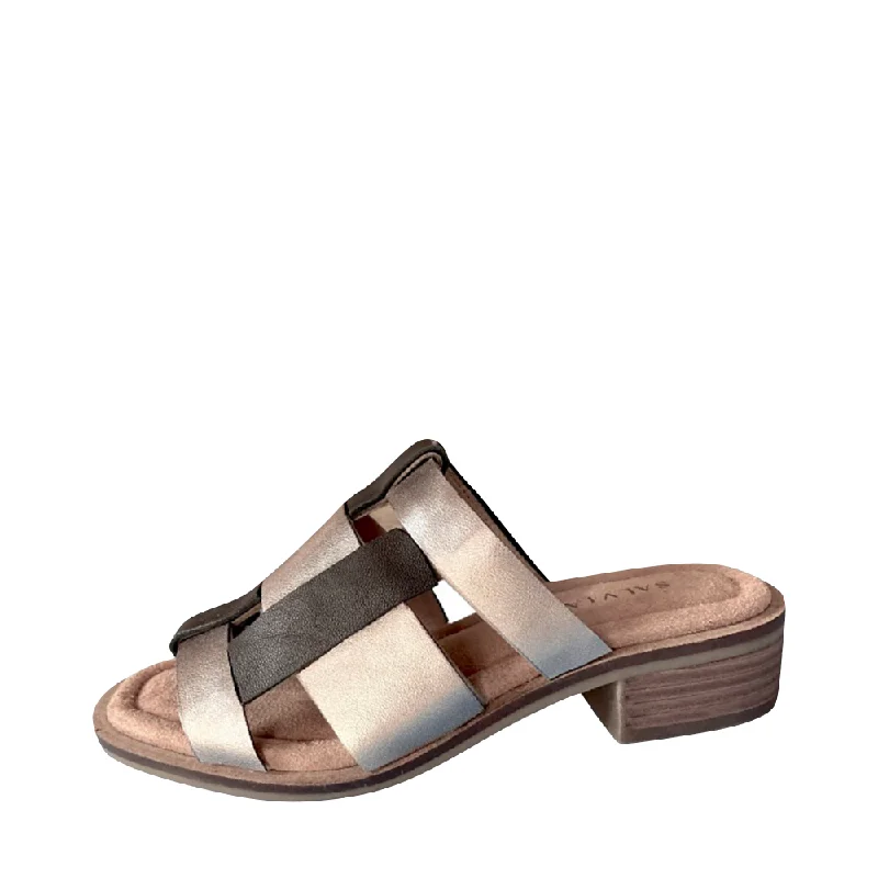 Women's Sandals with a Glitter - Coated Strap in Gold for a Sparkly Summer OutfitSalvia Women's Mimi Heeled Slide Sandal in Black/Pewter Women's Sandals with a Glitter - Coated Strap in Gold for a Sparkly Summer OutfitSalvia Women's Mimi Heeled Slide Sandal in Black/Pewter