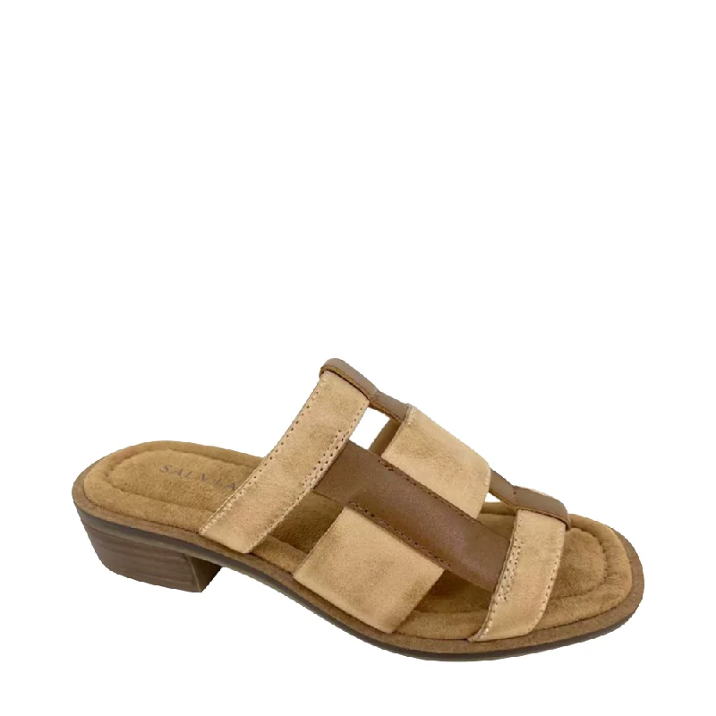 Women's Strappy Gladiator Sandals with Buckle Closures in Tan for a Boho LookSalvia Women's Mimi Heeled Slide Sandal in Tan/Cuoio Women's Strappy Gladiator Sandals with Buckle Closures in Tan for a Boho LookSalvia Women's Mimi Heeled Slide Sandal in Tan/Cuoio