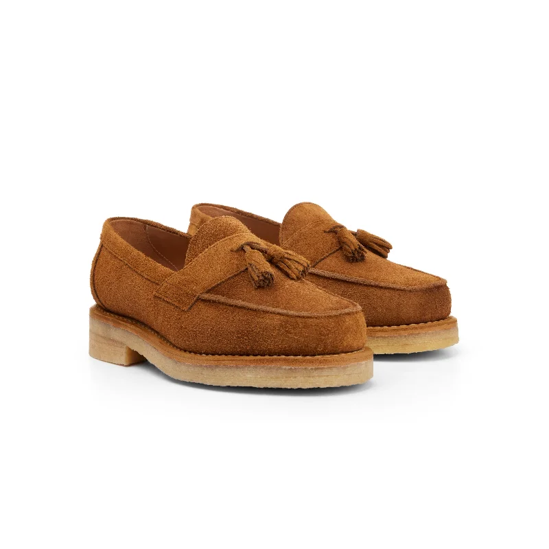 Women's Tassel - Trimmed Loafers with a Low Heel in Olive Green for a Trendy TwistThe Clásico Tassel Loafer, Tobacco Suede, Crepe Women's Tassel - Trimmed Loafers with a Low Heel in Olive Green for a Trendy TwistThe Clásico Tassel Loafer, Tobacco Suede, Crepe