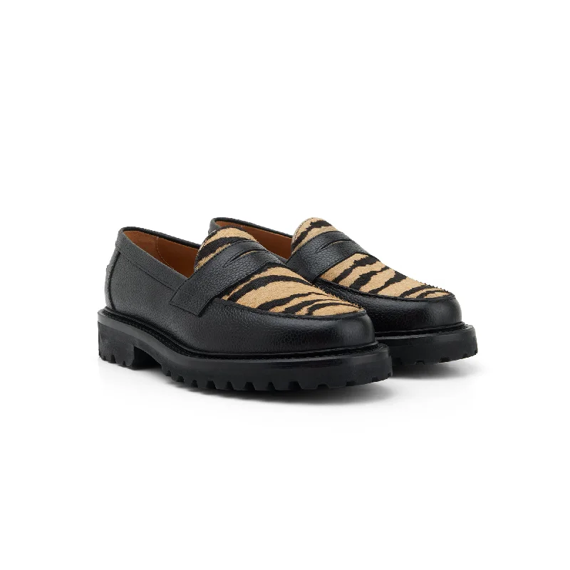 Women's Fur - Lined Loafers in Tan for a Cozy Winter OptionThe Ellis Penny Loafer, Tiger, Vibram 1757 Lug Sole Women's Fur - Lined Loafers in Tan for a Cozy Winter OptionThe Ellis Penny Loafer, Tiger, Vibram 1757 Lug Sole