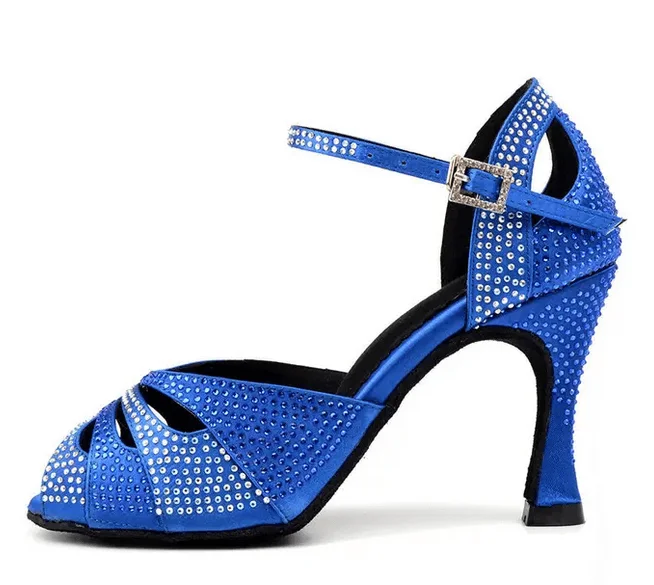 Adjustable Strap Ballroom Dance Shoes in Silver for a Secure FitBallroom Dance Shoes for Women Blue Rhinestone Latin Shoes Adjustable Strap Ballroom Dance Shoes in Silver for a Secure FitBallroom Dance Shoes for Women Blue Rhinestone Latin Shoes