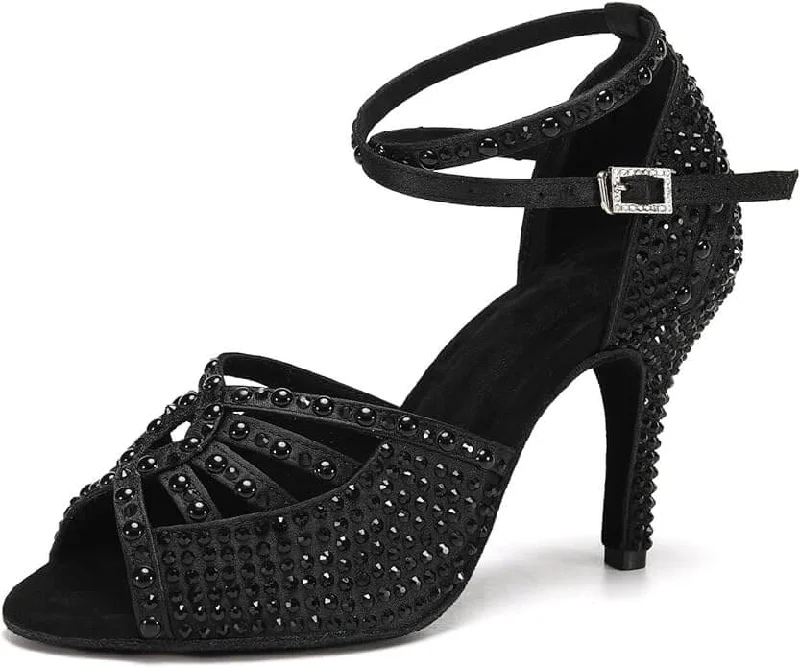 Cushioned Insole Contemporary Dance Shoes in Navy for Comfortable PerformancesBlack Dance Shoes Rhinestone for Salsa Latin Dance Cushioned Insole Contemporary Dance Shoes in Navy for Comfortable PerformancesBlack Dance Shoes Rhinestone for Salsa Latin Dance