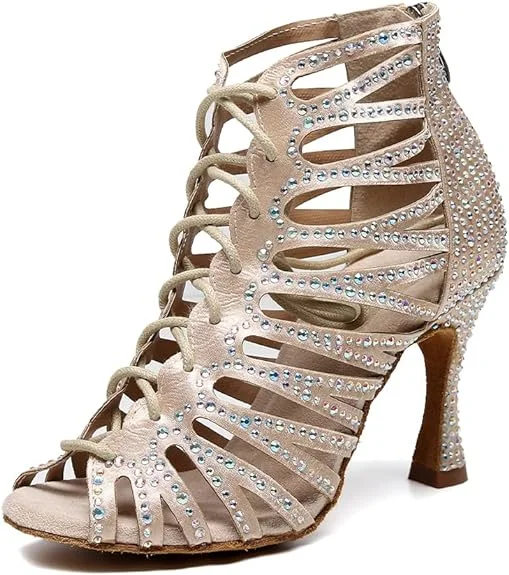 Adjustable Strap Ballroom Dance Shoes in Silver for a Secure FitSparkly Dance Shoes Nude Rhinestone Dance Boots Adjustable Strap Ballroom Dance Shoes in Silver for a Secure FitSparkly Dance Shoes Nude Rhinestone Dance Boots